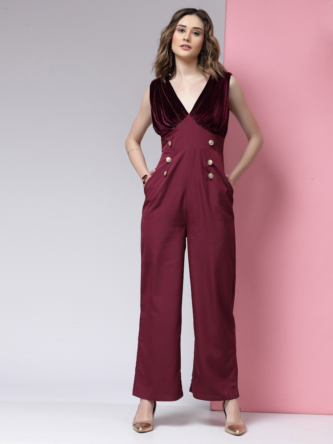 

KASSUALLY Women Gathered Basic Jumpsuit, Maroon