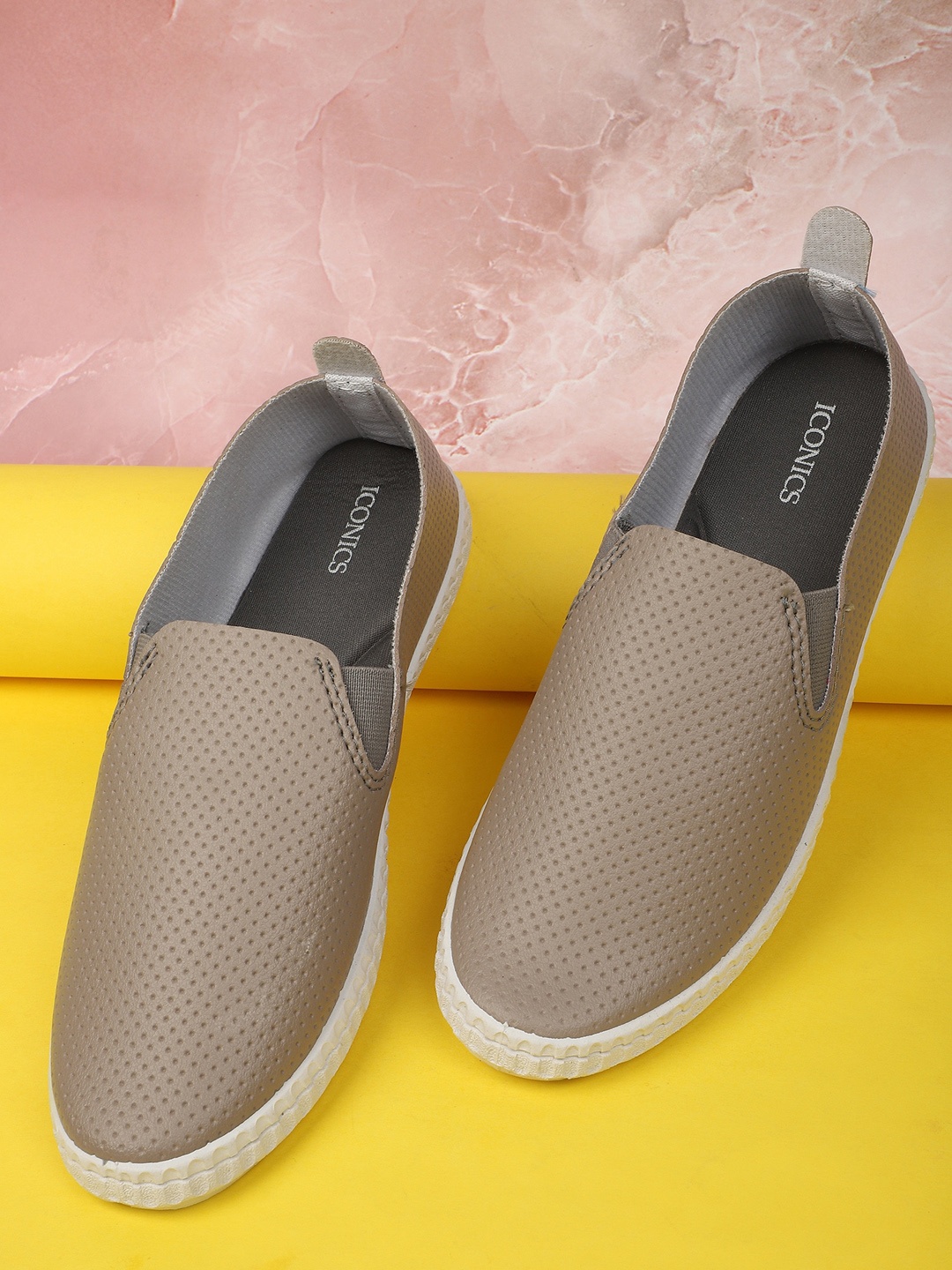 

ICONICS Women Perforations Slip-On Sneakers, Silver