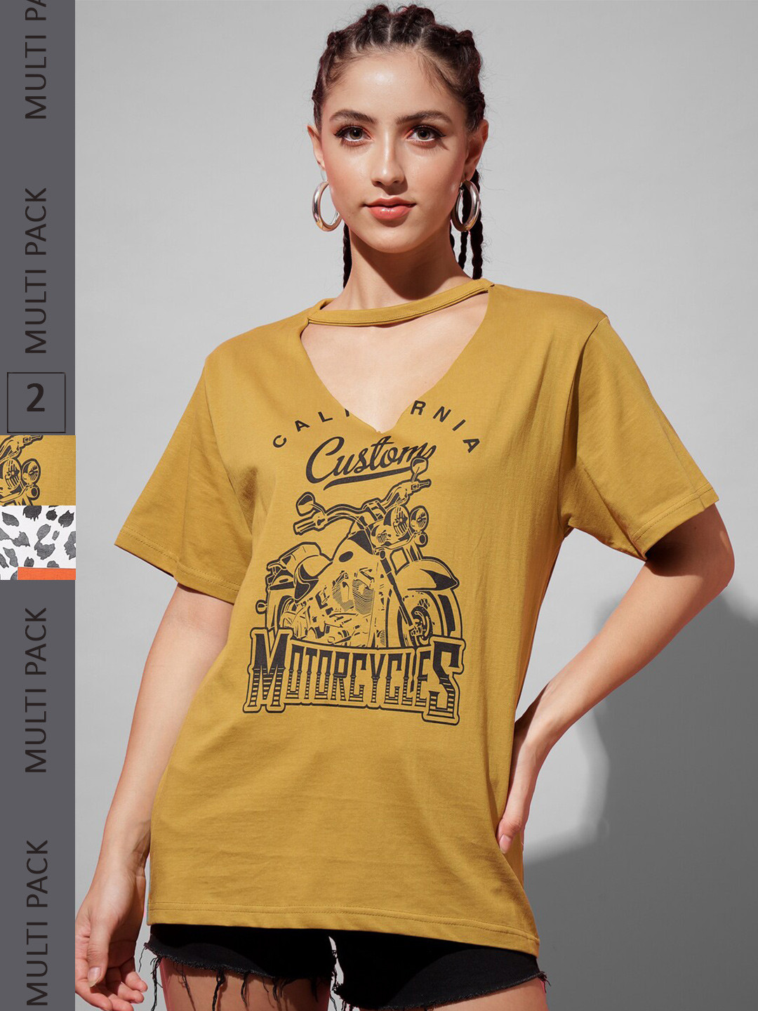 

The Dry State Women Pack of 2 Printed Cotton T-shirt, Brown