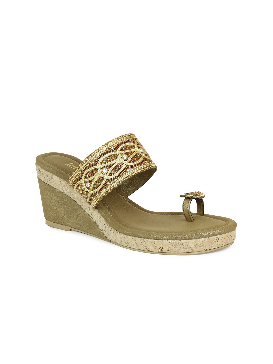 

Inc 5 Embellished One Toe Ethnic Wedge Sandals, Gold