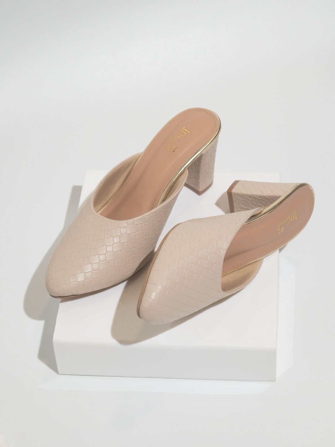 

Inc 5 Textured Block Heel Mules, Beige