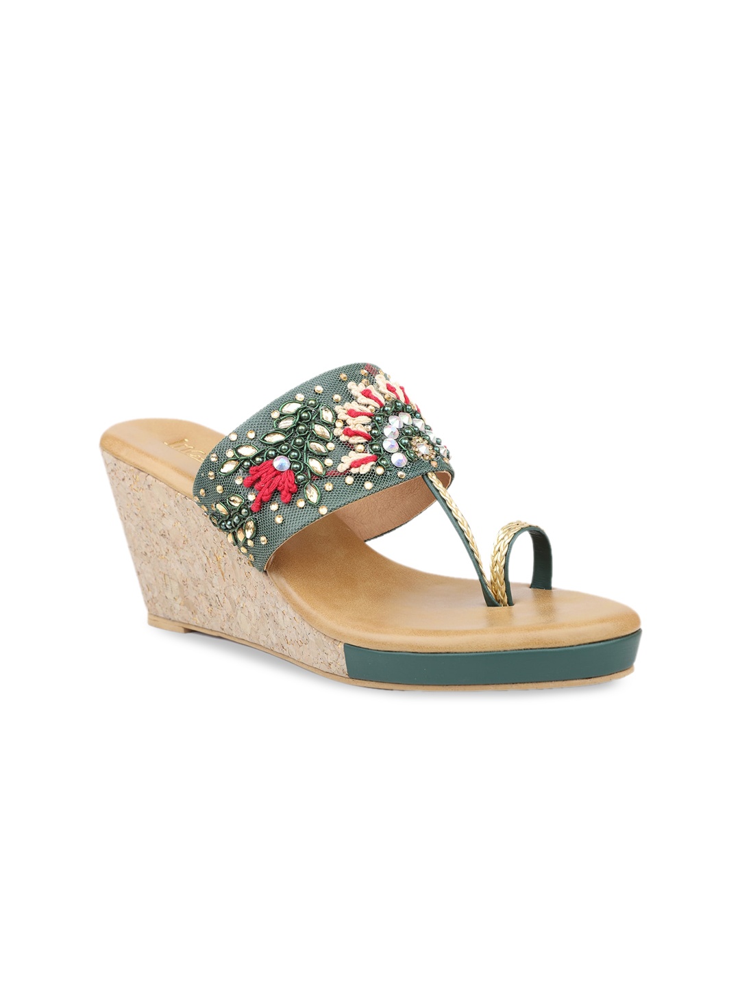 

Inc 5 Embellished One-Toe Wedge Heels, Green