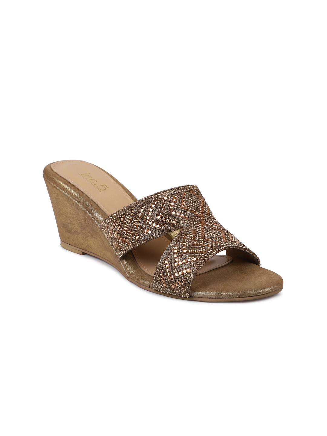 

Inc 5 Ethnic Open Toe Wedges, Gold