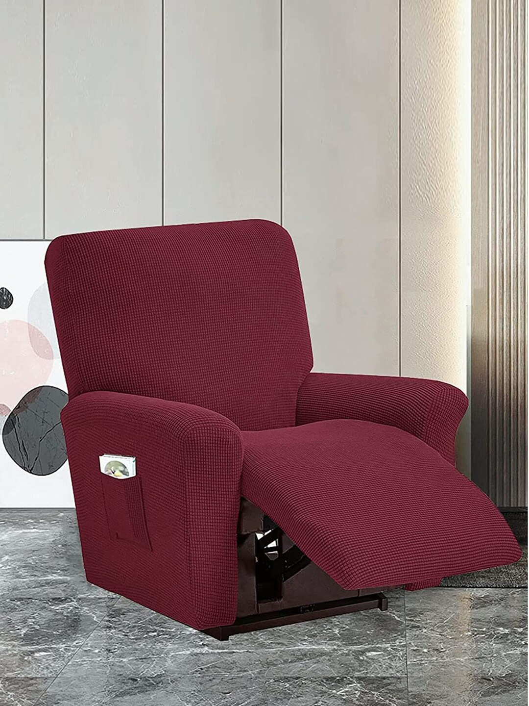 

HOUSE OF QUIRK Maroon 4-Pcs Recliner 1 Seater Jacquard Recliner Chair Covers With Pocket