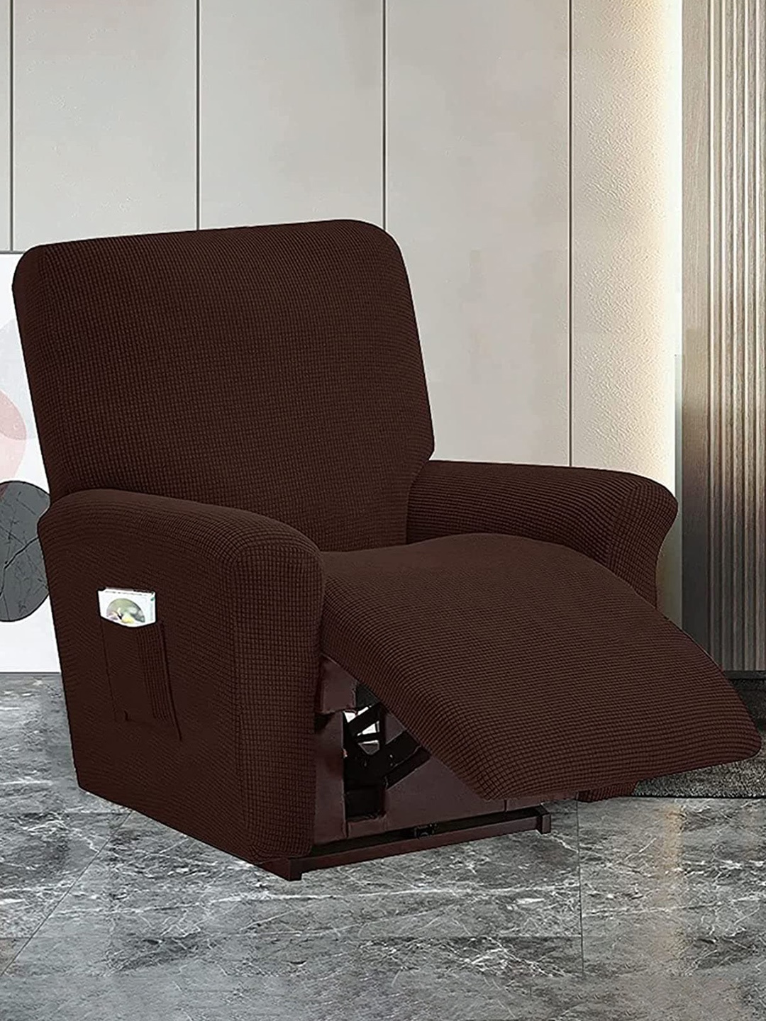 

HOUSE OF QUIRK 4 Pieces Brown Jacquard Recliner Chair Covers With Pocket