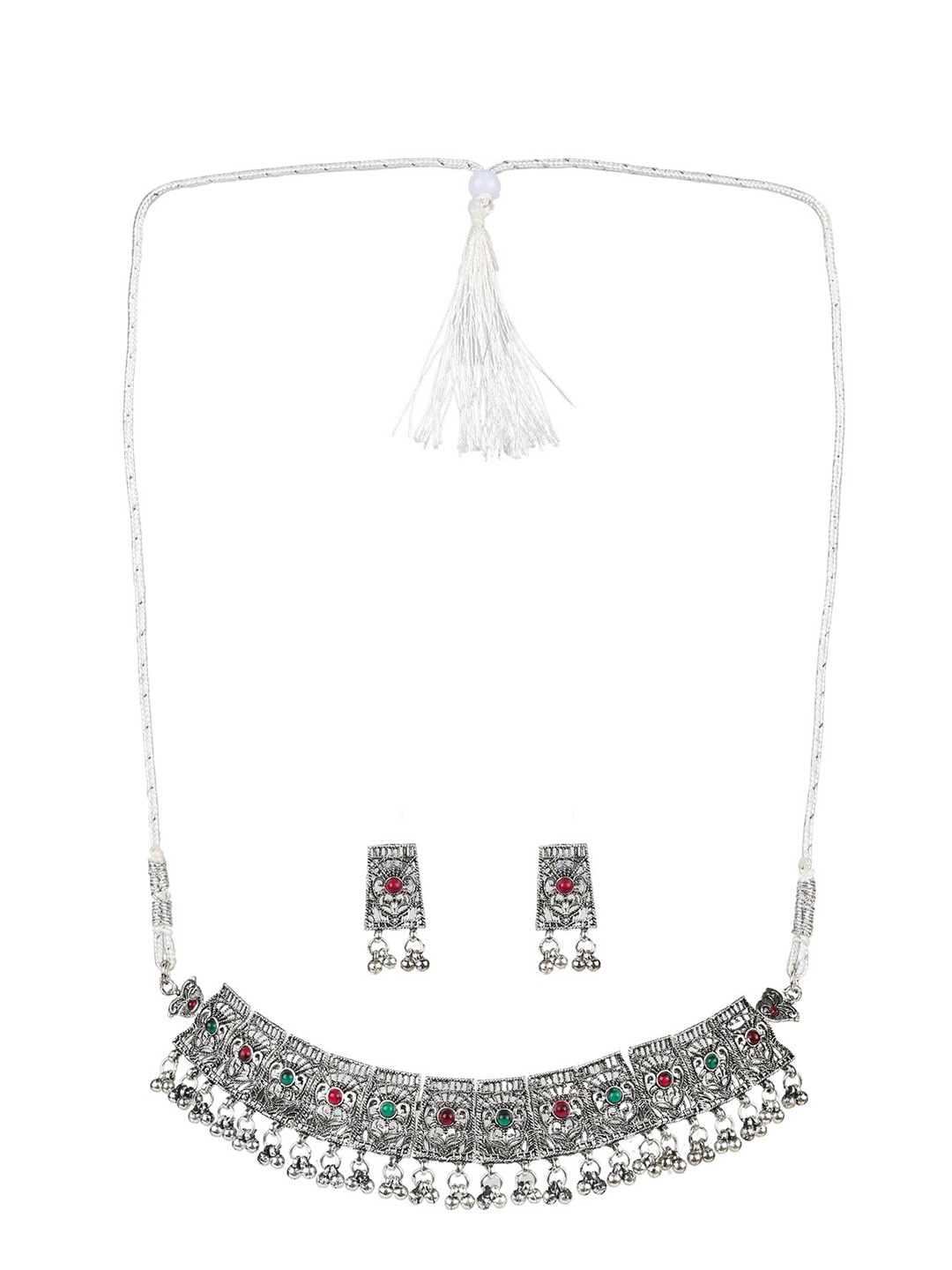 

MAD CLUB Oxidised Silver-Plated Stone-Studded & Beaded Jewellery Set