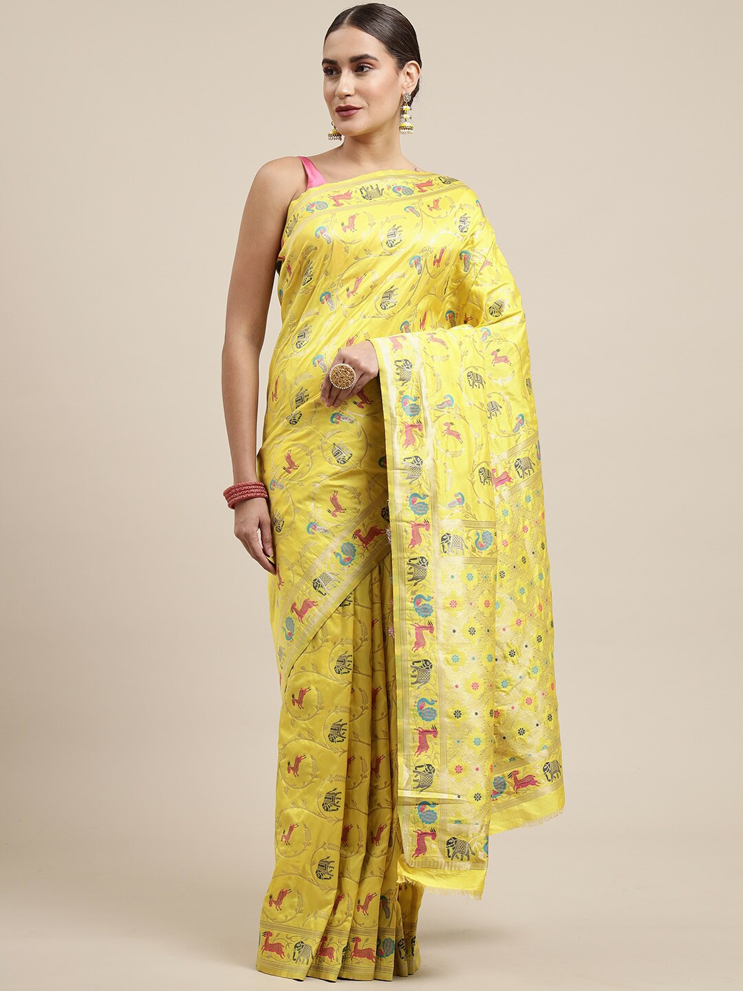

Royal Rajgharana Saree Woven Design Zari Pure Silk Banarasi Sarees, Yellow