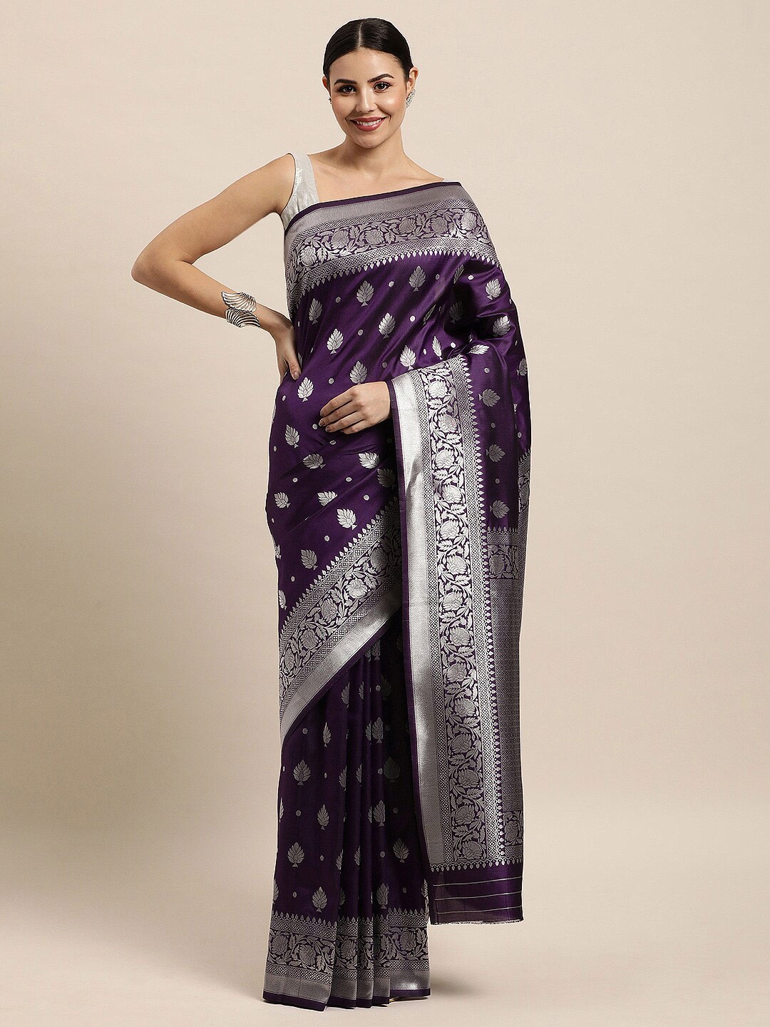 

Royal Rajgharana Saree Woven Design Zari Pure Silk Banarasi Sarees, Purple