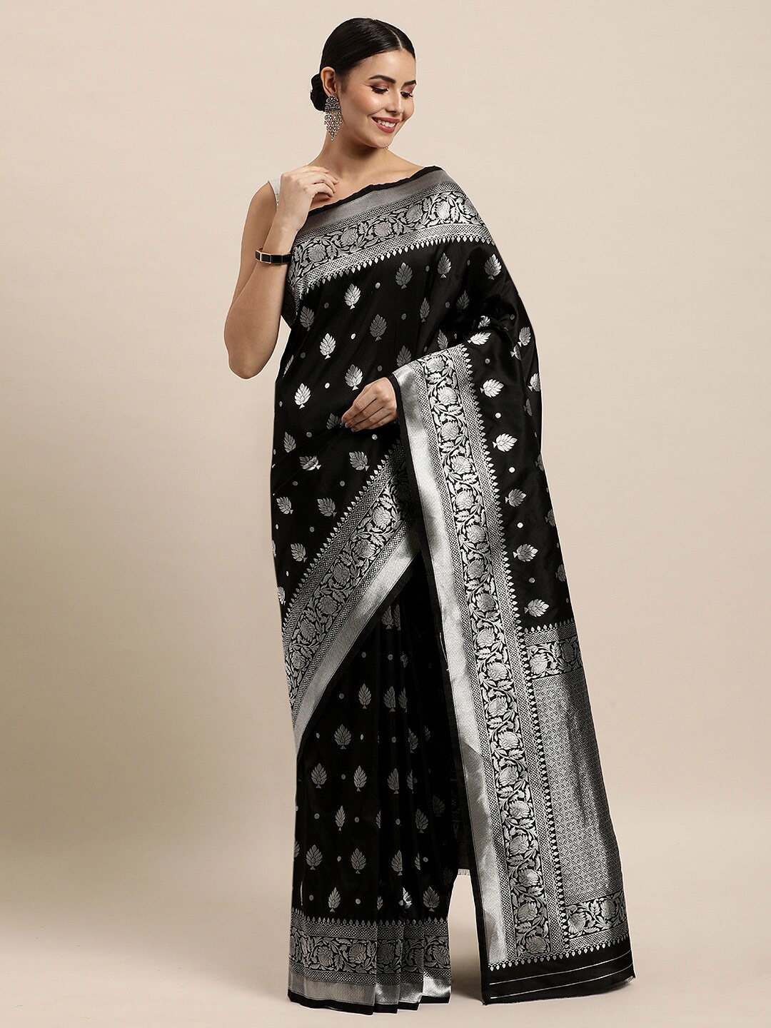 

Royal Rajgharana Saree Woven Design Zari Pure Silk Banarasi Sarees, Black