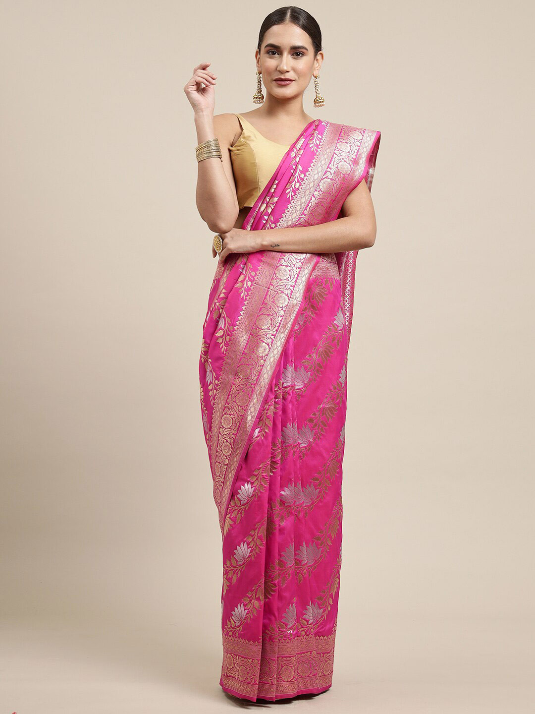 

Royal Rajgharana Saree Woven Design Zari Pure Silk Banarasi Sarees, Pink