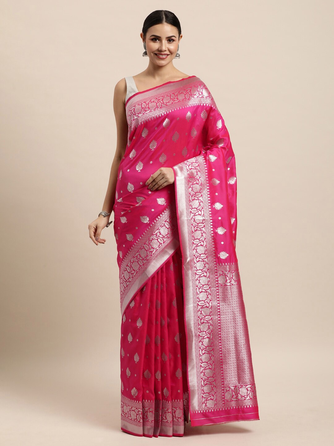 

Royal Rajgharana Saree Ethnic Motifs Zari Pure Silk Banarasi Saree, Pink