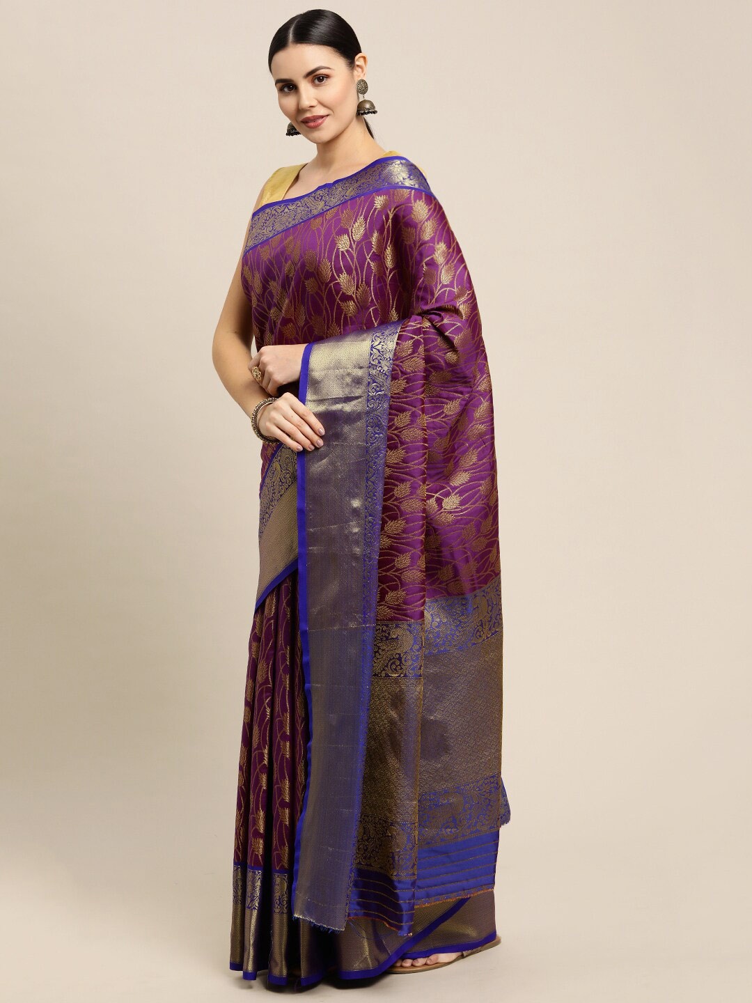 

Royal Rajgharana Saree Floral Woven Design Zari Pure Silk Banarasi Sarees, Purple