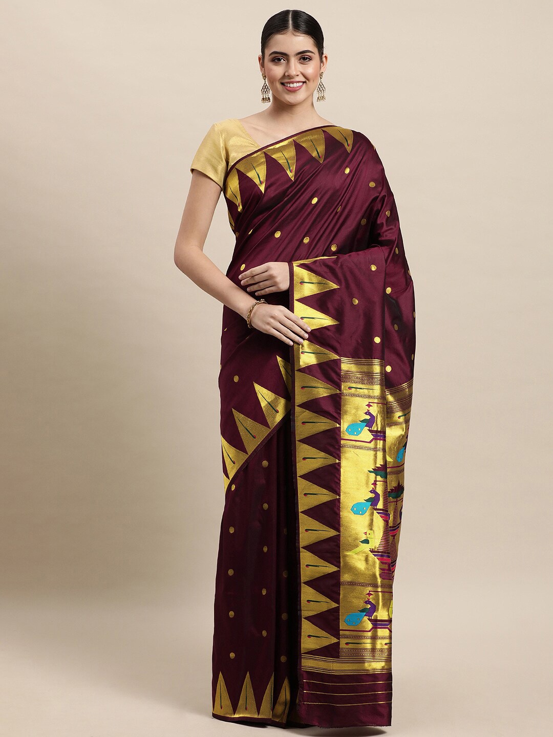 

Royal Rajgharana Saree Ethnic Motifs Zari Pure Silk Banarasi Sarees, Maroon