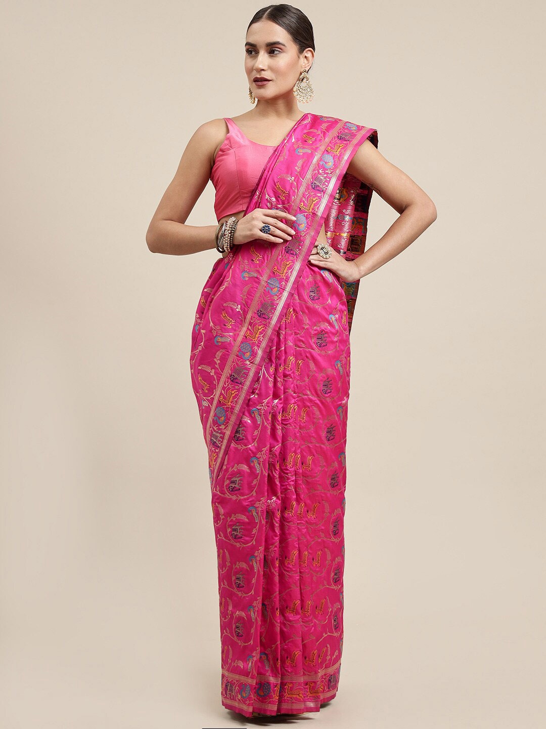 

Royal Rajgharana Saree Woven Design Zari Pure Silk Banarasi Sarees, Pink
