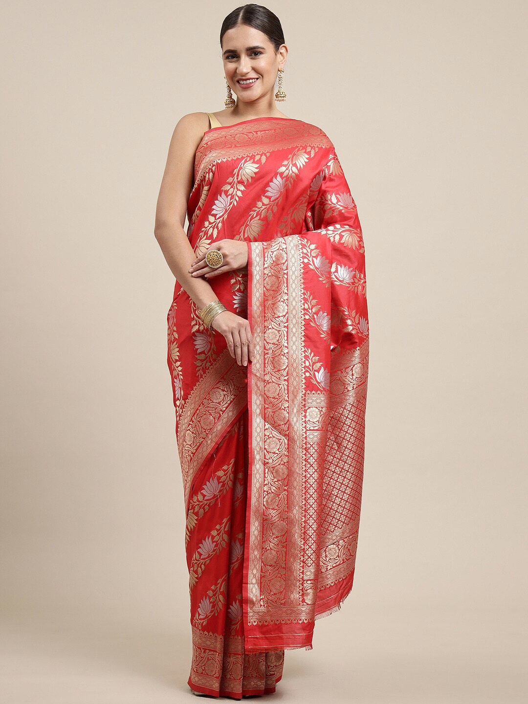 

Royal Rajgharana Saree Ethinic Motif Zari Pure Silk Banarasi Sarees, Red
