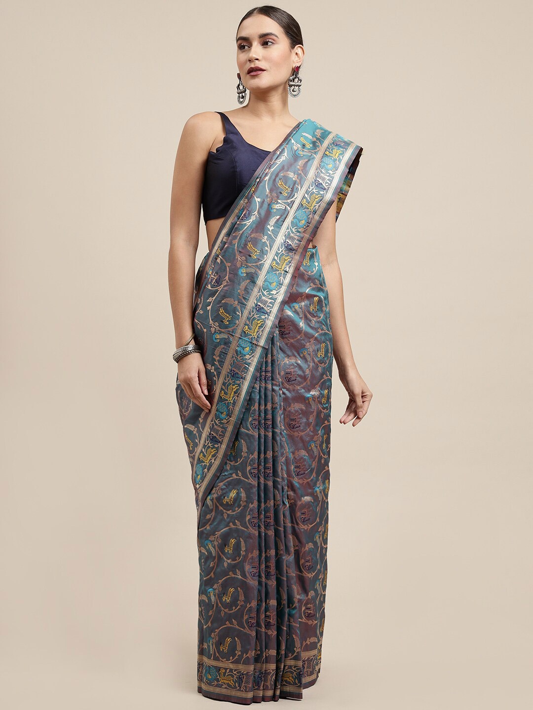 

Royal Rajgharana Saree Ethnic Motif Woven Design Pure Silk Banarasi Sarees, Teal