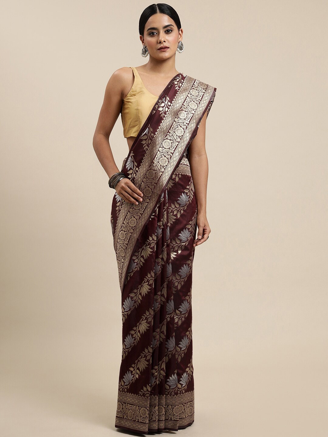 

Royal Rajgharana Saree Floral Woven Design Pure Silk Banarasi Sarees, Maroon
