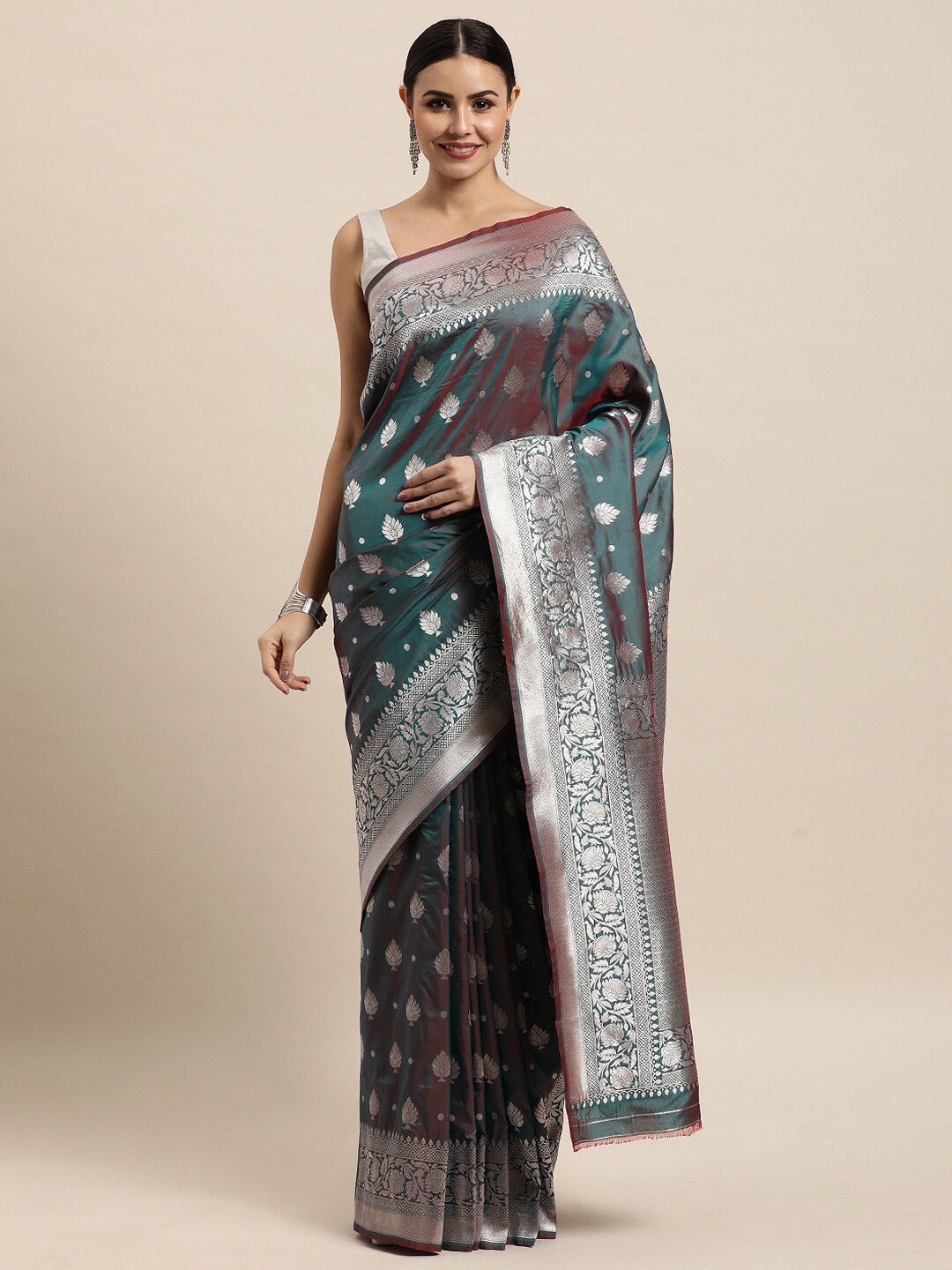 

Royal Rajgharana Saree Woven Design Zari Pure Silk Banarasi Sarees, Teal