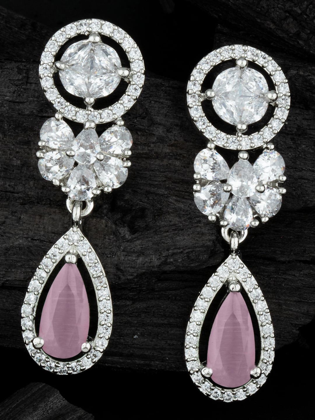 

Alamod Silver Plated Teardrop Shaped Drop Earrings, Pink