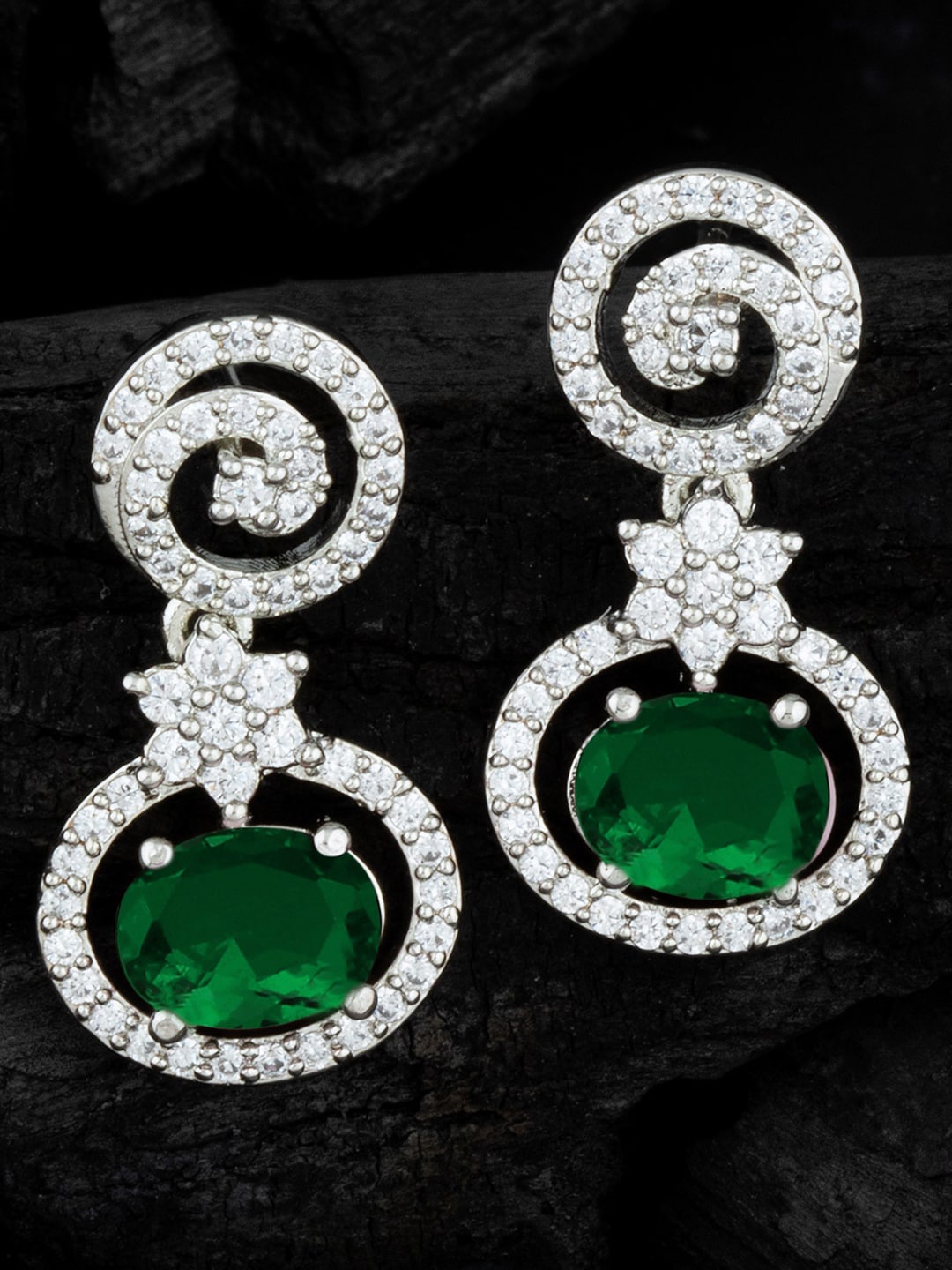 

Alamod Oval Silver Plated Drop Earrings, Green