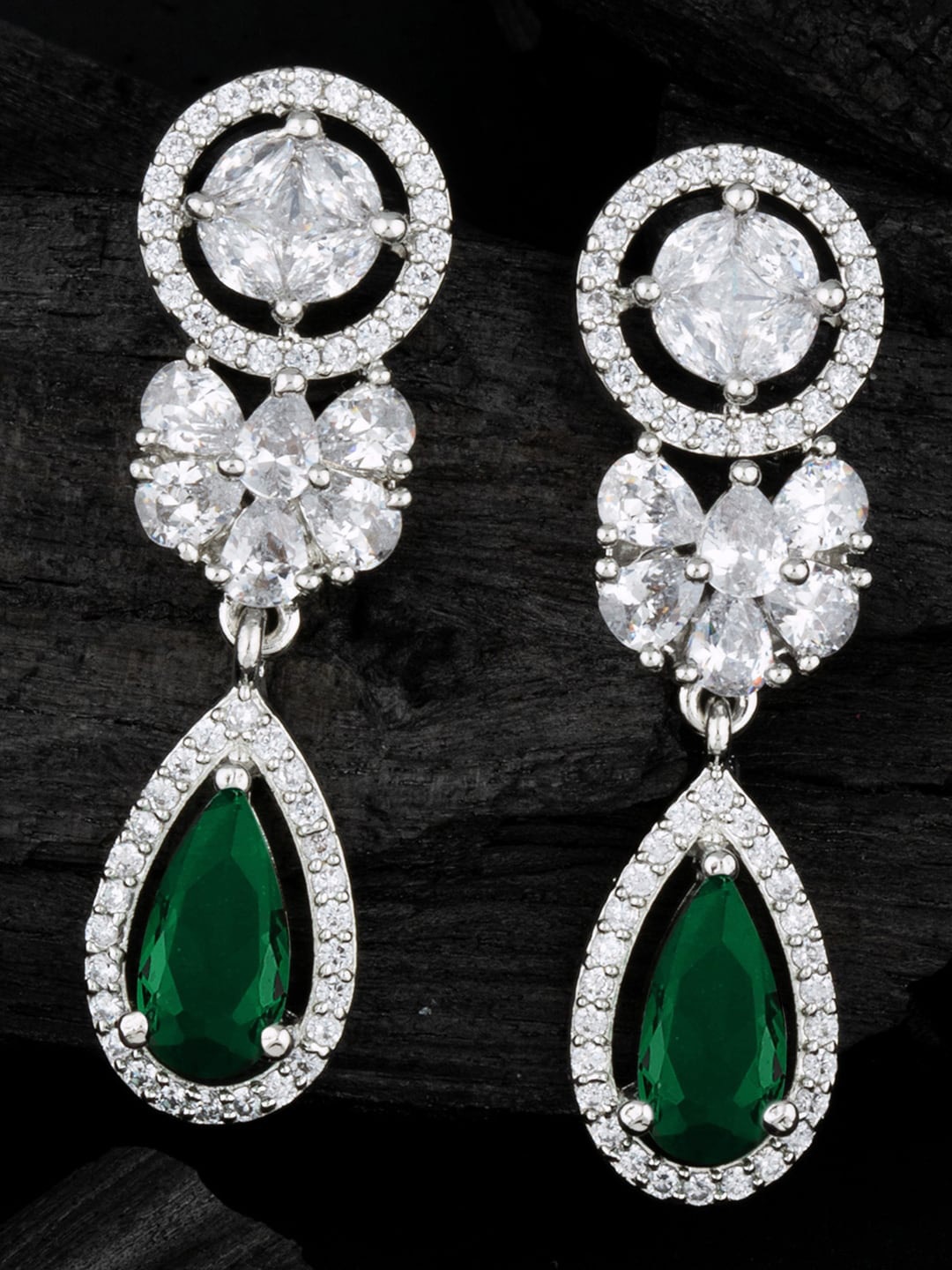 

Alamod Silver Plated Contemporary CZ Studded Drop Earrings, Green