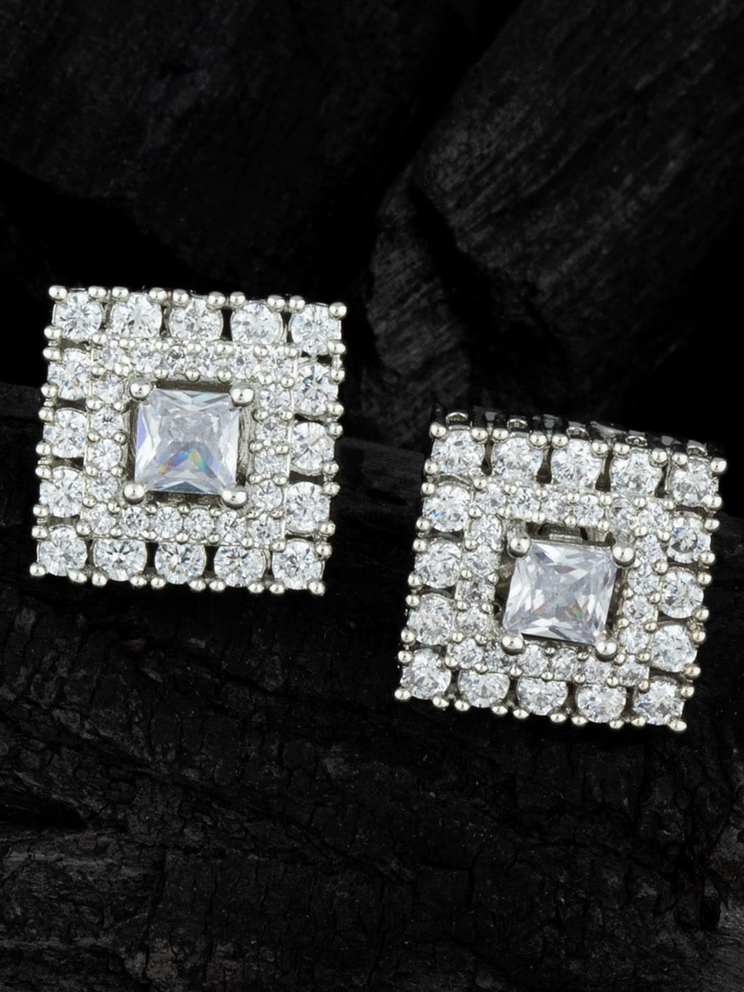 

Alamod Silver-Plated Square Studs Earrings, White