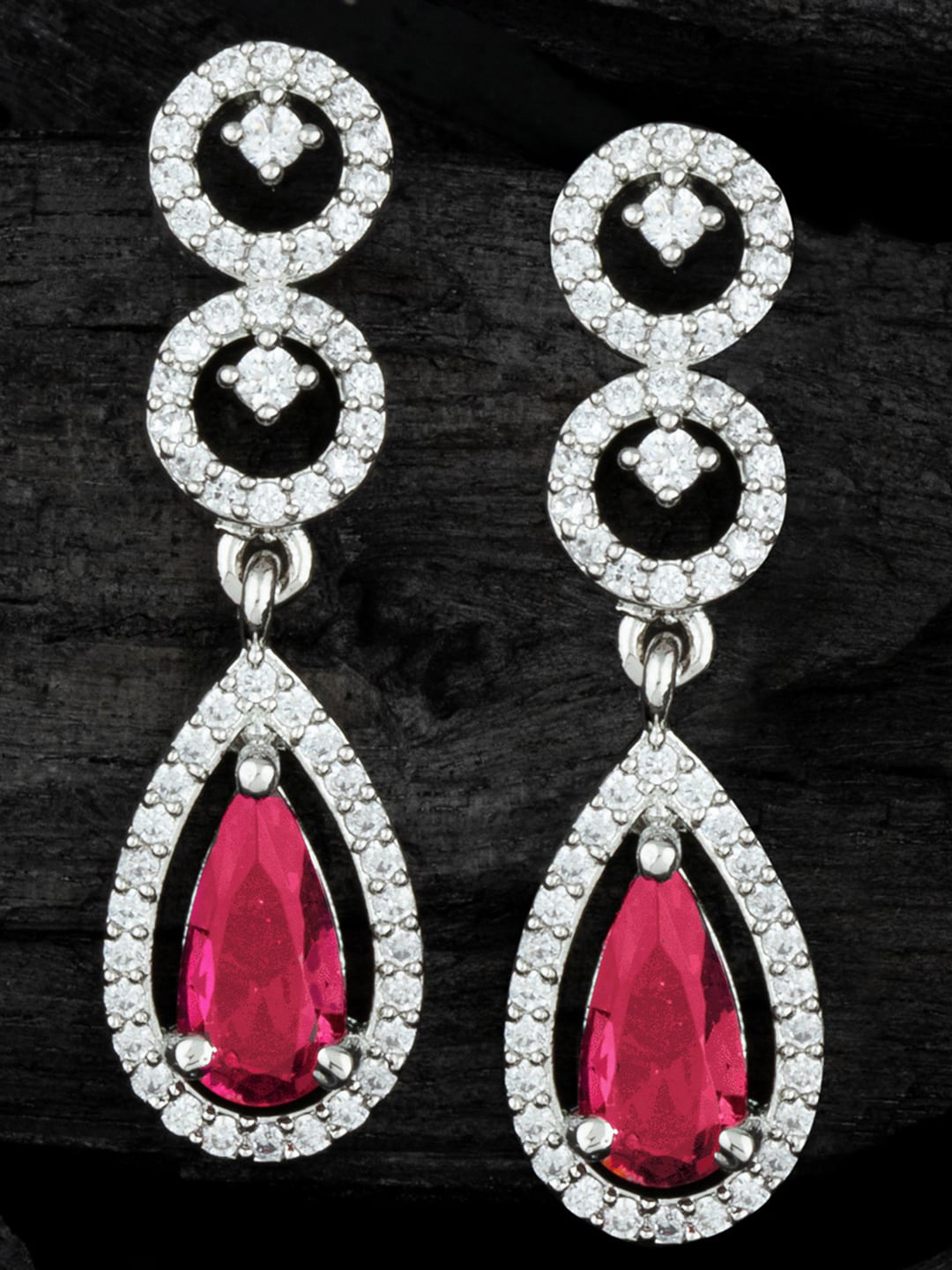 

Alamod Silver-Plated Cubic Zirconia Teardrop Shaped Drop Earrings, Pink