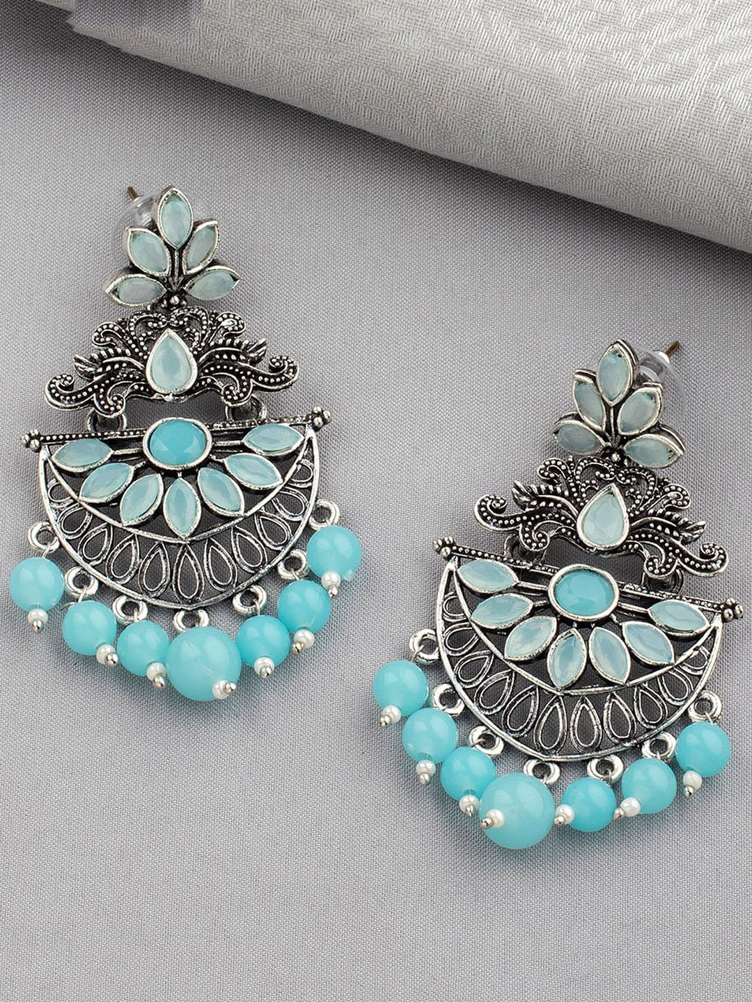 

Alamod Silver-Plated Floral Chandbalis, Blue