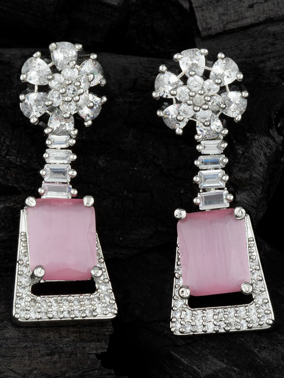 

Alamod Silver-Plated Cubic Zirconia Geometric Drop Earrings, Pink