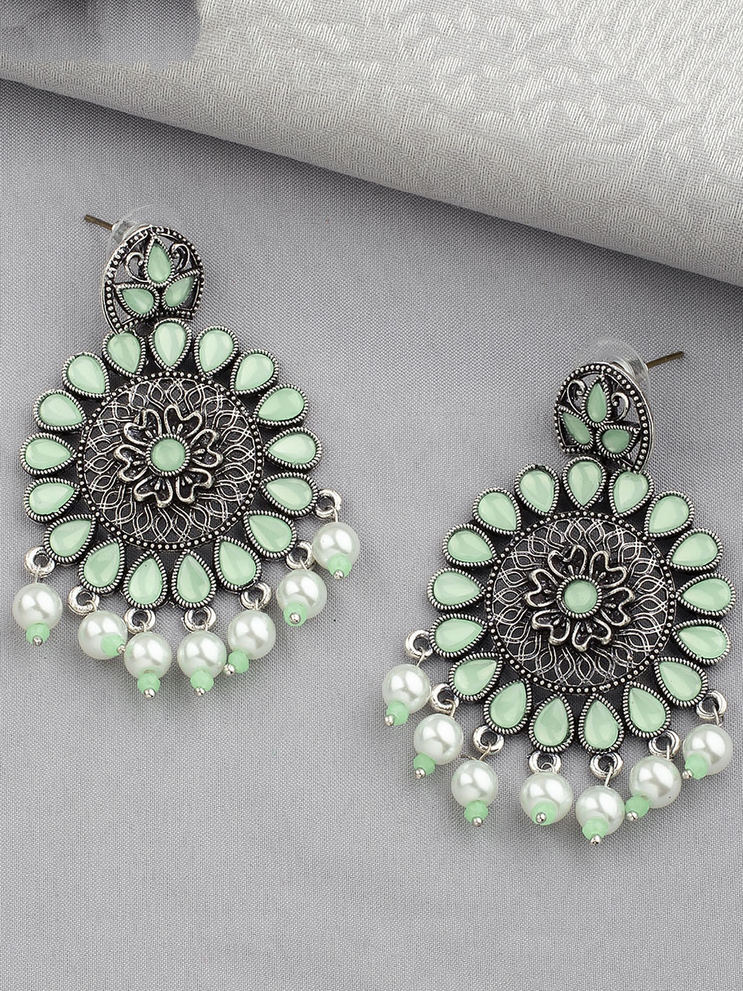 

Alamod Silver Plated Floral Chandbalis Earrings, Green