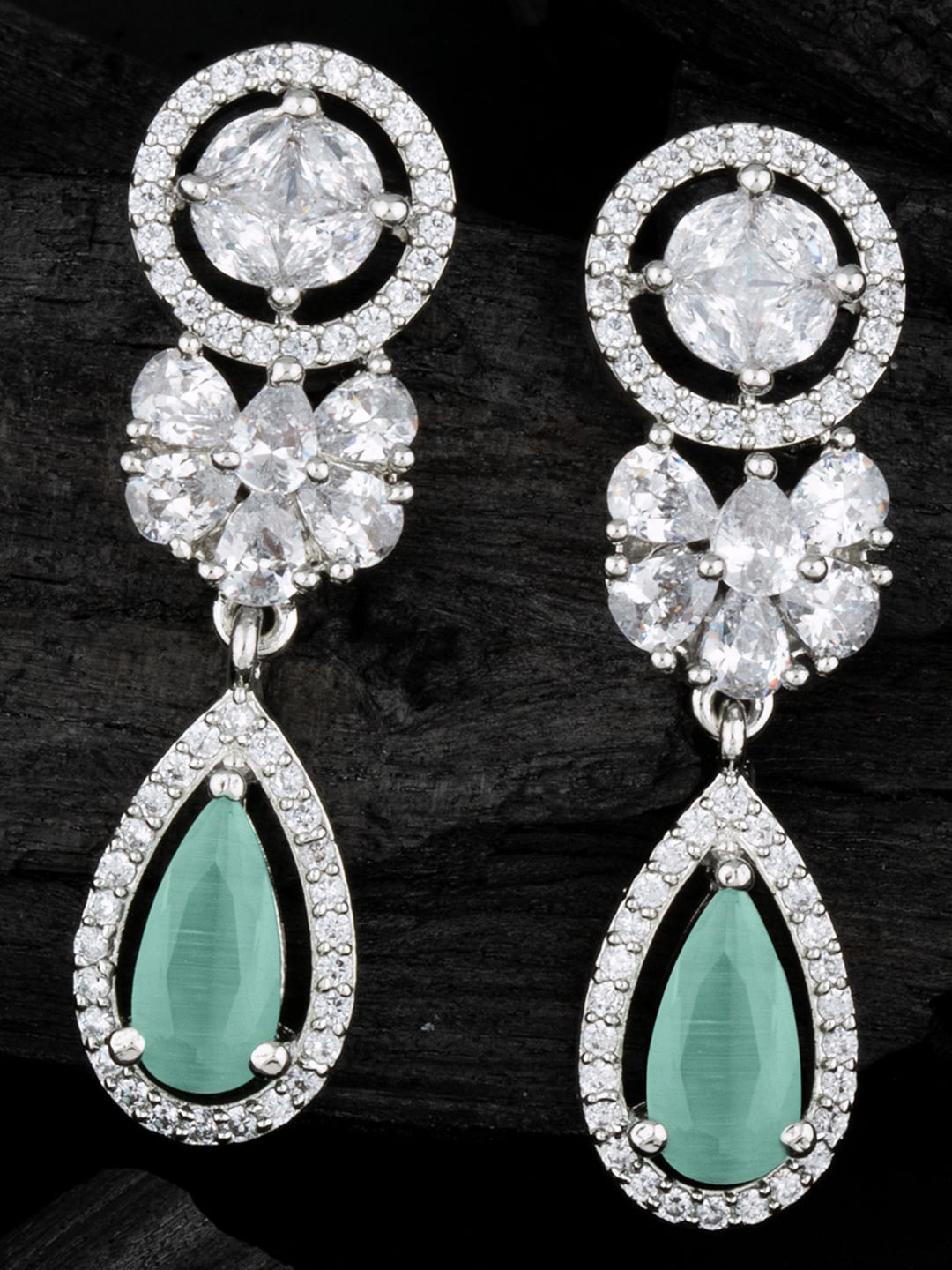 

Alamod Silver Plated Teardrop Shaped Drop Earrings, Green
