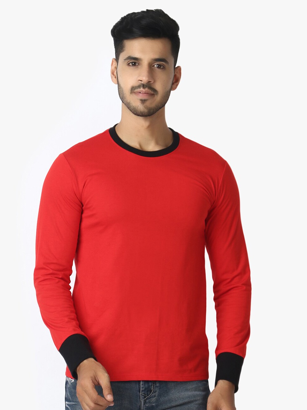 

LE BOURGEOIS Men Regular Fit Pure Cotton T-shirt, Red