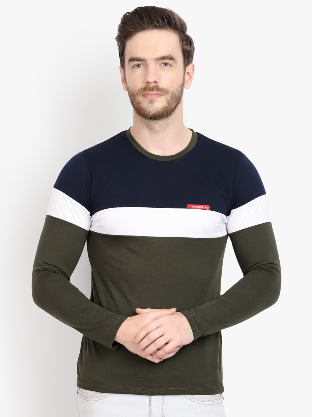 

LE BOURGEOIS Men Colourblocked T-shirt, Olive