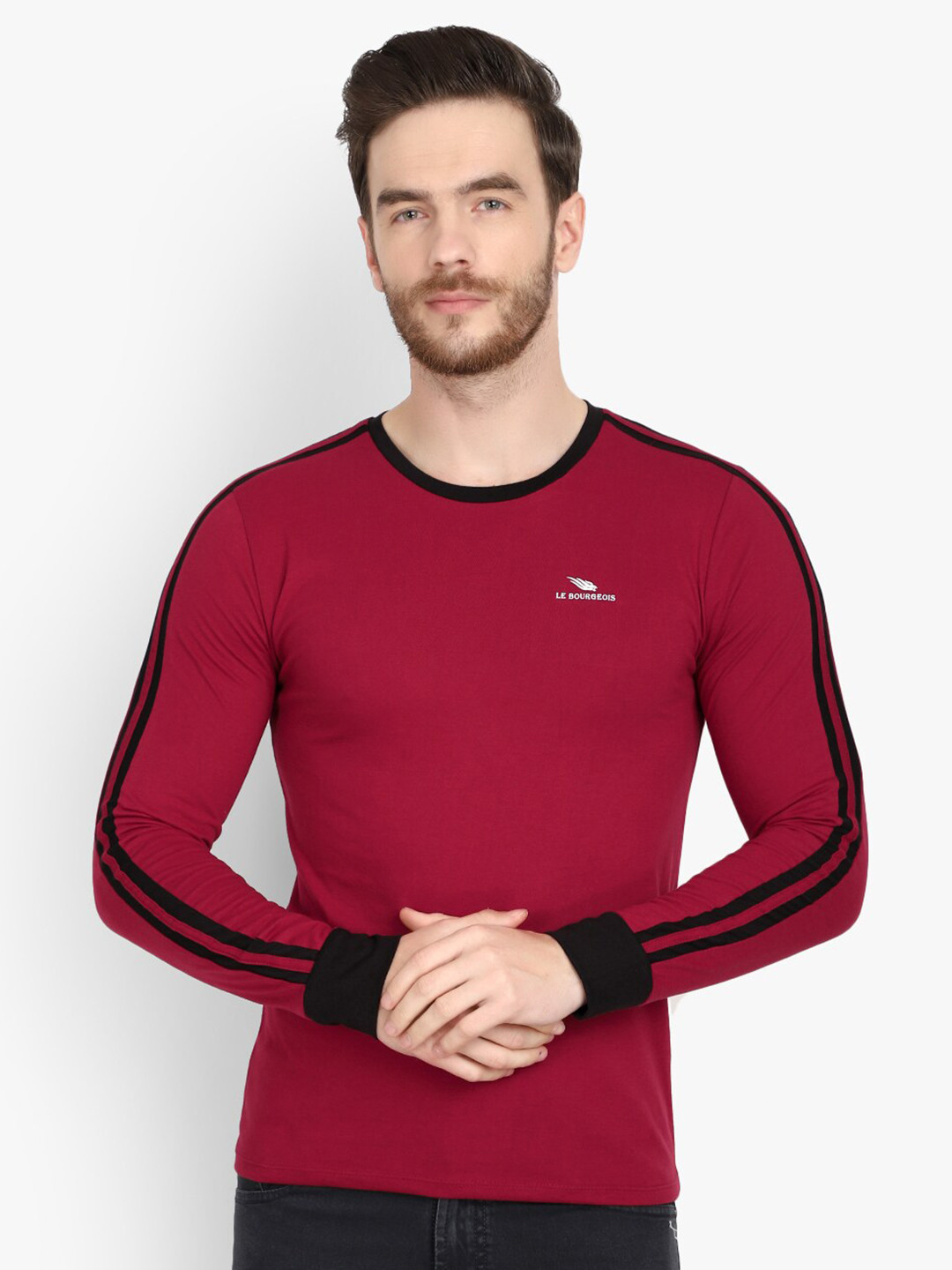 

LE BOURGEOIS Men Round Neck T-shirt, Maroon