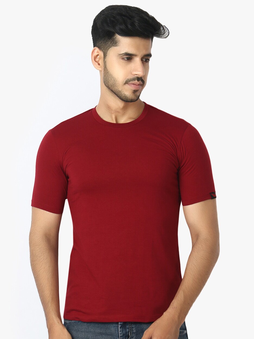 

LE BOURGEOIS Solid Cotton T-shirt, Maroon