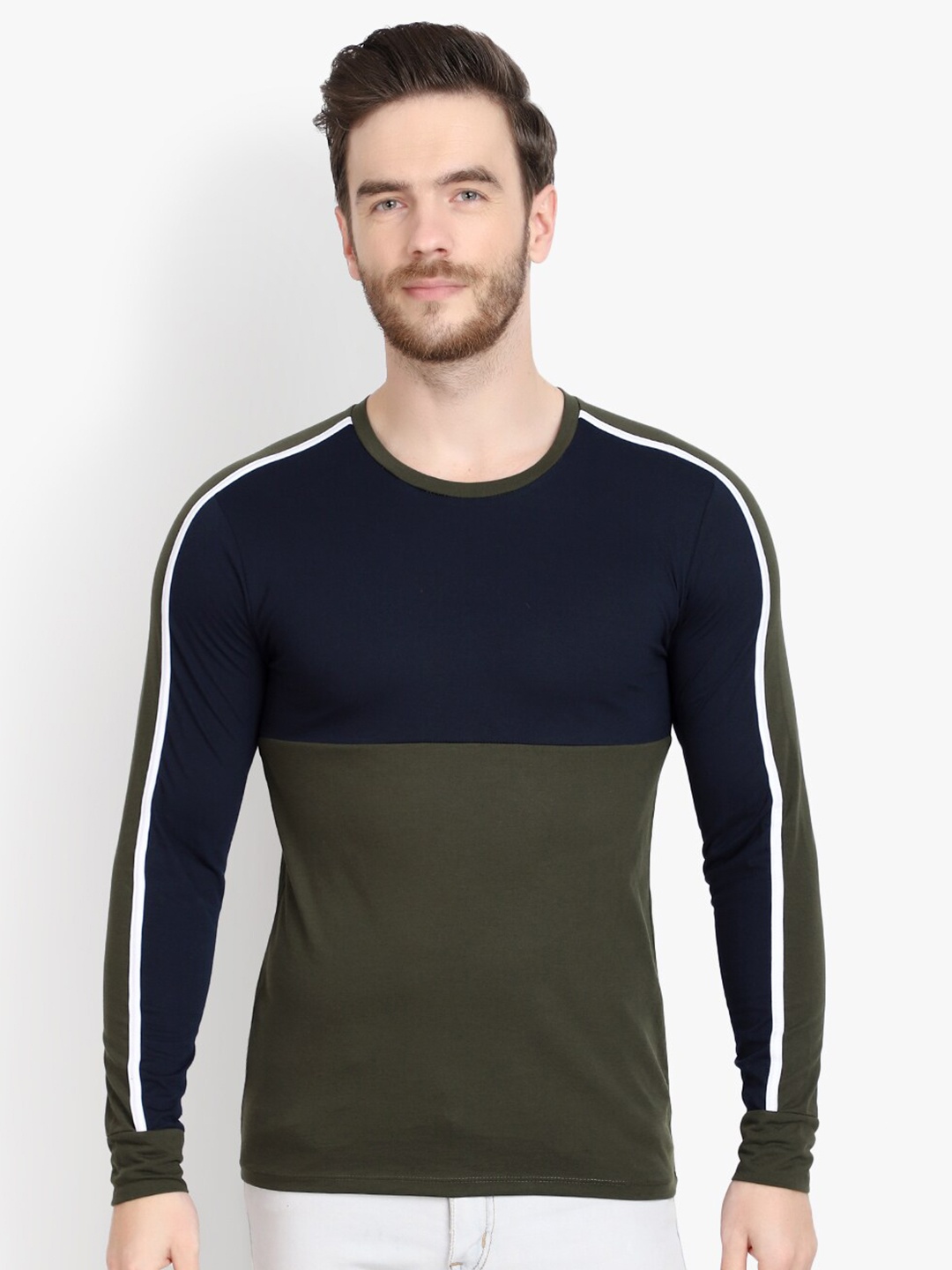 

LE BOURGEOIS Men Colourblocked Round Neck T-shirt, Navy blue