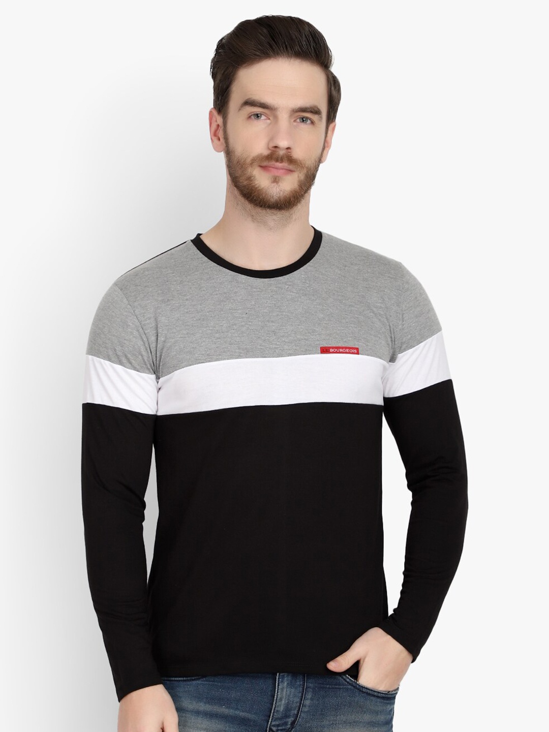

LE BOURGEOIS Men Striped T-shirt, Grey