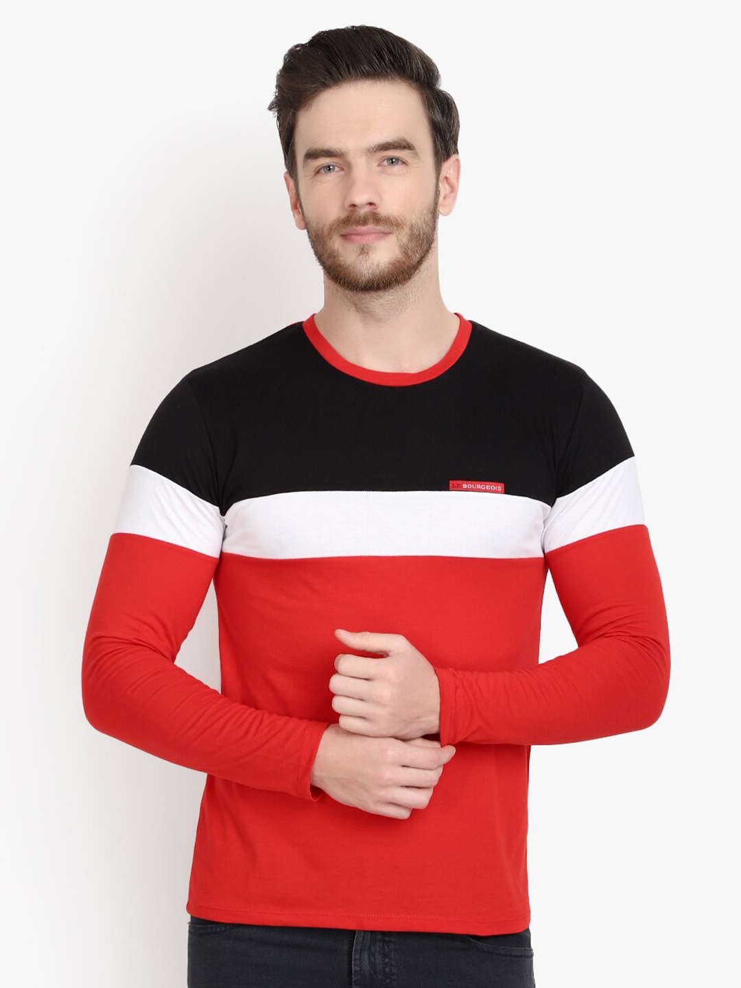 

LE BOURGEOIS Men Colourblocked Cotton T-shirt, Red