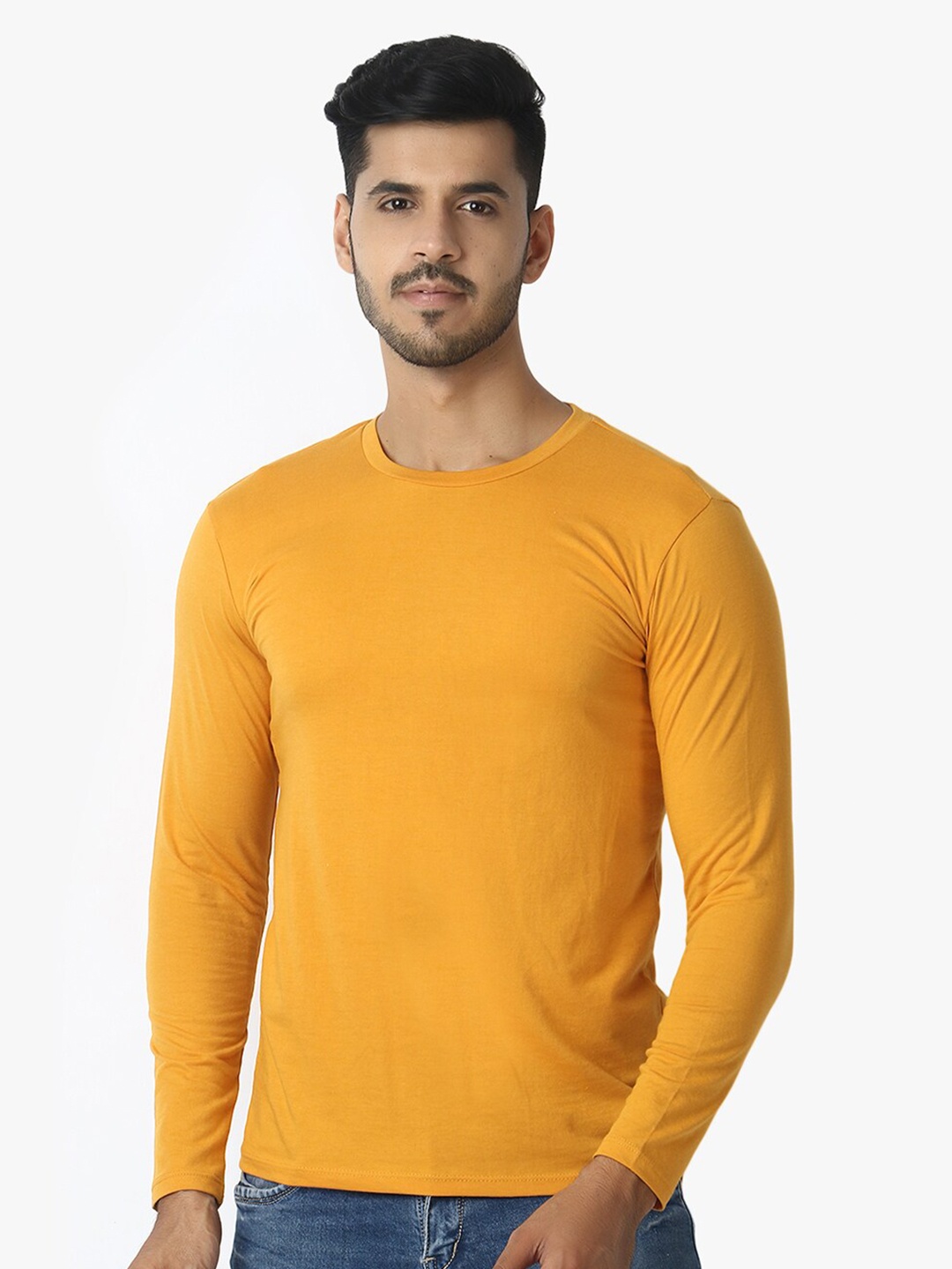 

LE BOURGEOIS Men Long Sleeve Pure Cotton T-shirt, Mustard