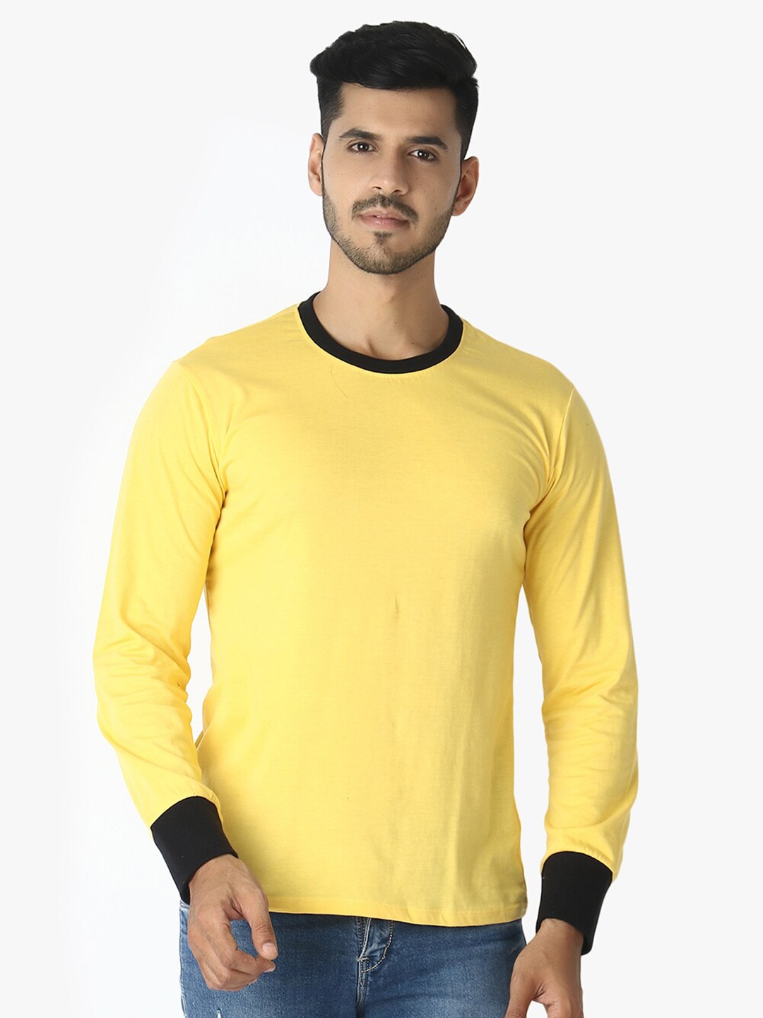 

LE BOURGEOIS Men Round Neck Cotton T-shirt, Yellow