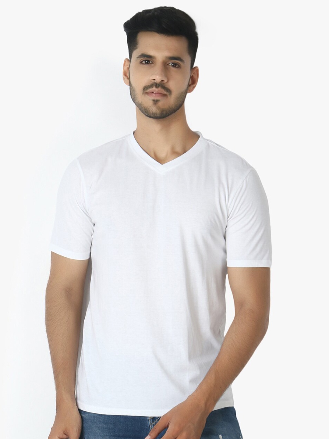 

LE BOURGEOIS V-Neck Pure Cotton T-shirt, White