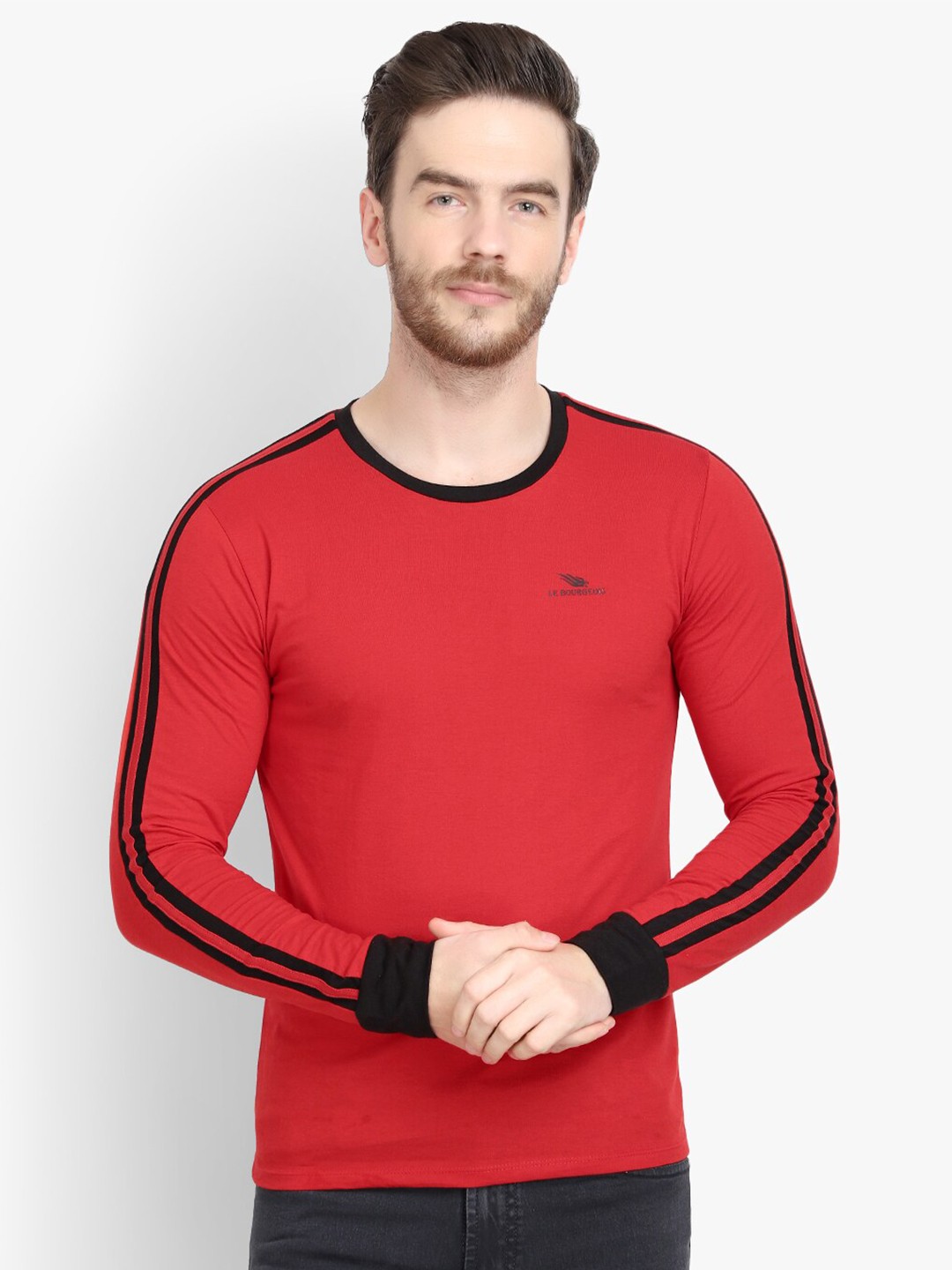 

LE BOURGEOIS Men Round Neck Full Sleeve T-shirt, Red