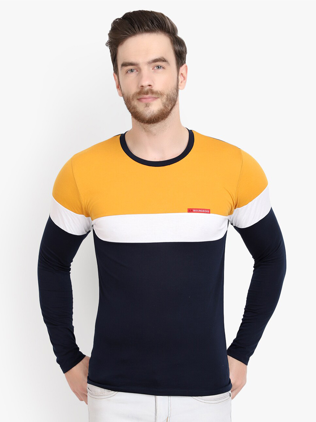 

LE BOURGEOIS Men Colourblocked Round neck T-shirt, Navy blue