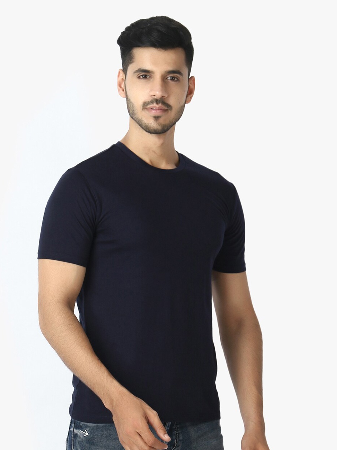 

LE BOURGEOIS Men Round Neck Pure Cotton T-shirt, Navy blue