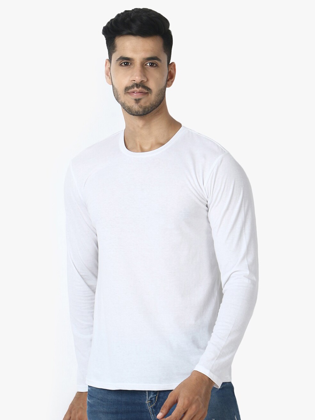 

LE BOURGEOIS Men Round Neck Pure Cotton T-shirt, White