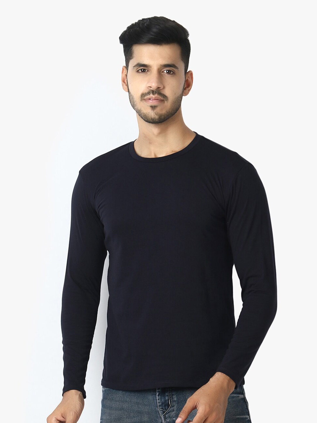 

LE BOURGEOIS Men Long Sleeve Pure Cotton T-shirt, Navy blue