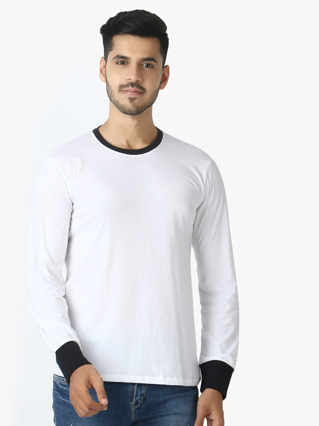 

LE BOURGEOIS Men Round Neck Pure Cotton T-shirt, White