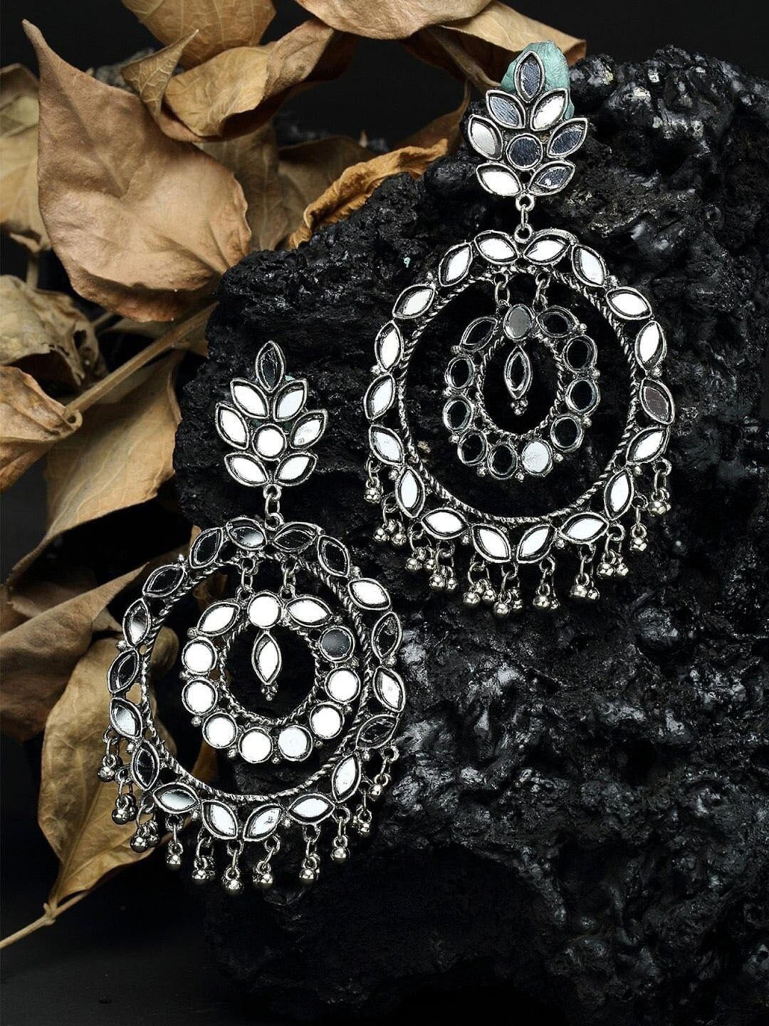 

VAGHBHATT Silver-Plated Circular Drop Earrings