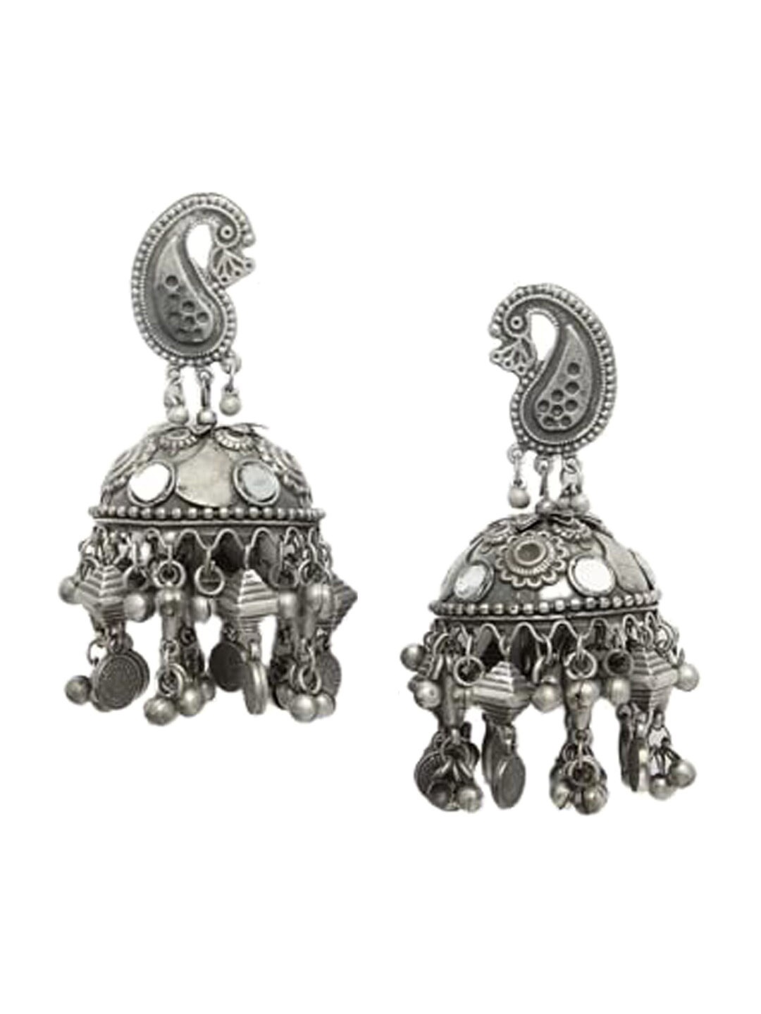 

VAGHBHATT Silver-Plated Peacock Shaped Jhumkas Earrings