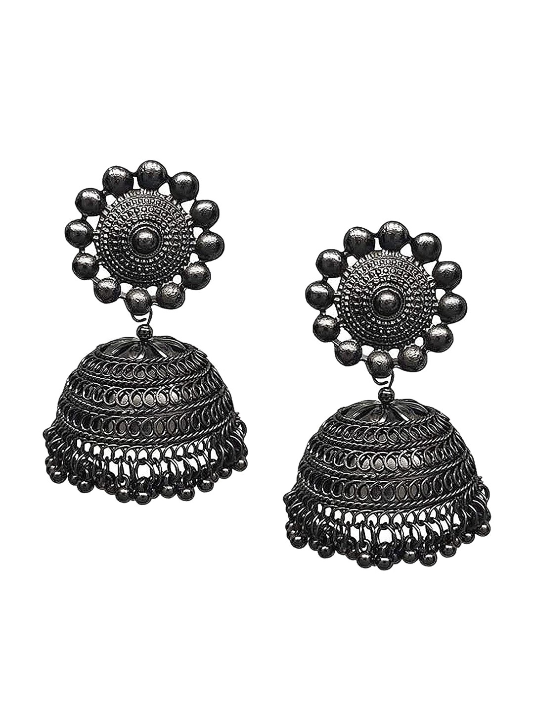 

VAGHBHATT Silver-Plated Oxidised Classic Jhumkas Earrings